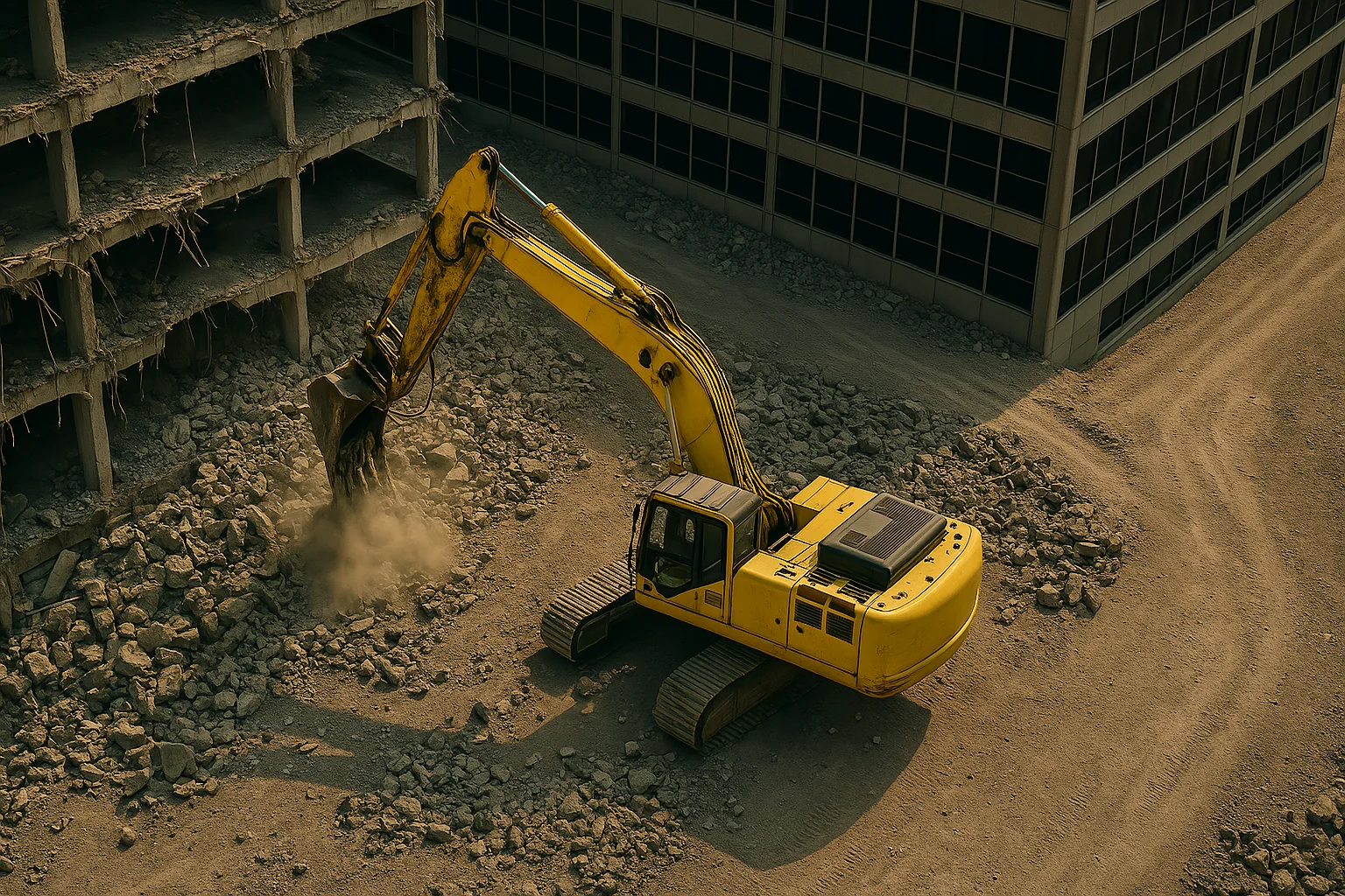 Demolition work with excavator